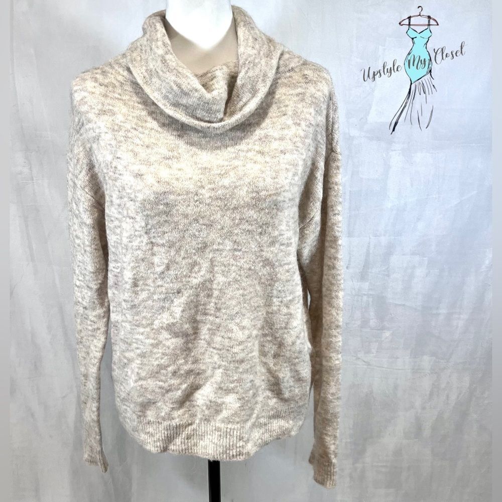 Ann Taylor alpaca and wool blend marled ivory tan cowl neck knit sweater size XS